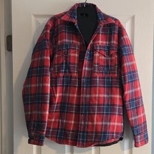 Plaid Red and Blue Unisex Quilted Shirt Jacket